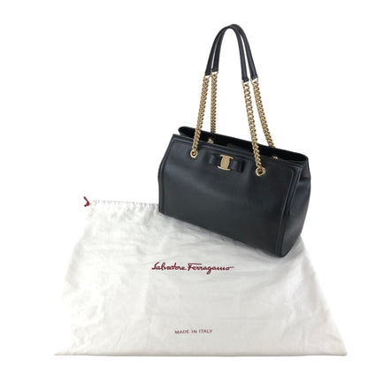 Salvatore Ferragamo Vala Chain Shoulder bag Handbag Black Vintage 3bmif6