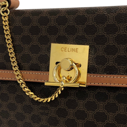 CELINE Macadam Gancini Top Handle Handbag Brown Vintage af3ben
