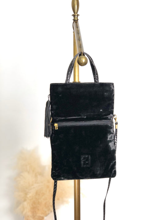 FENDI Logo Tassel Two-way Shoulder bag Black Vintage jw2uf7