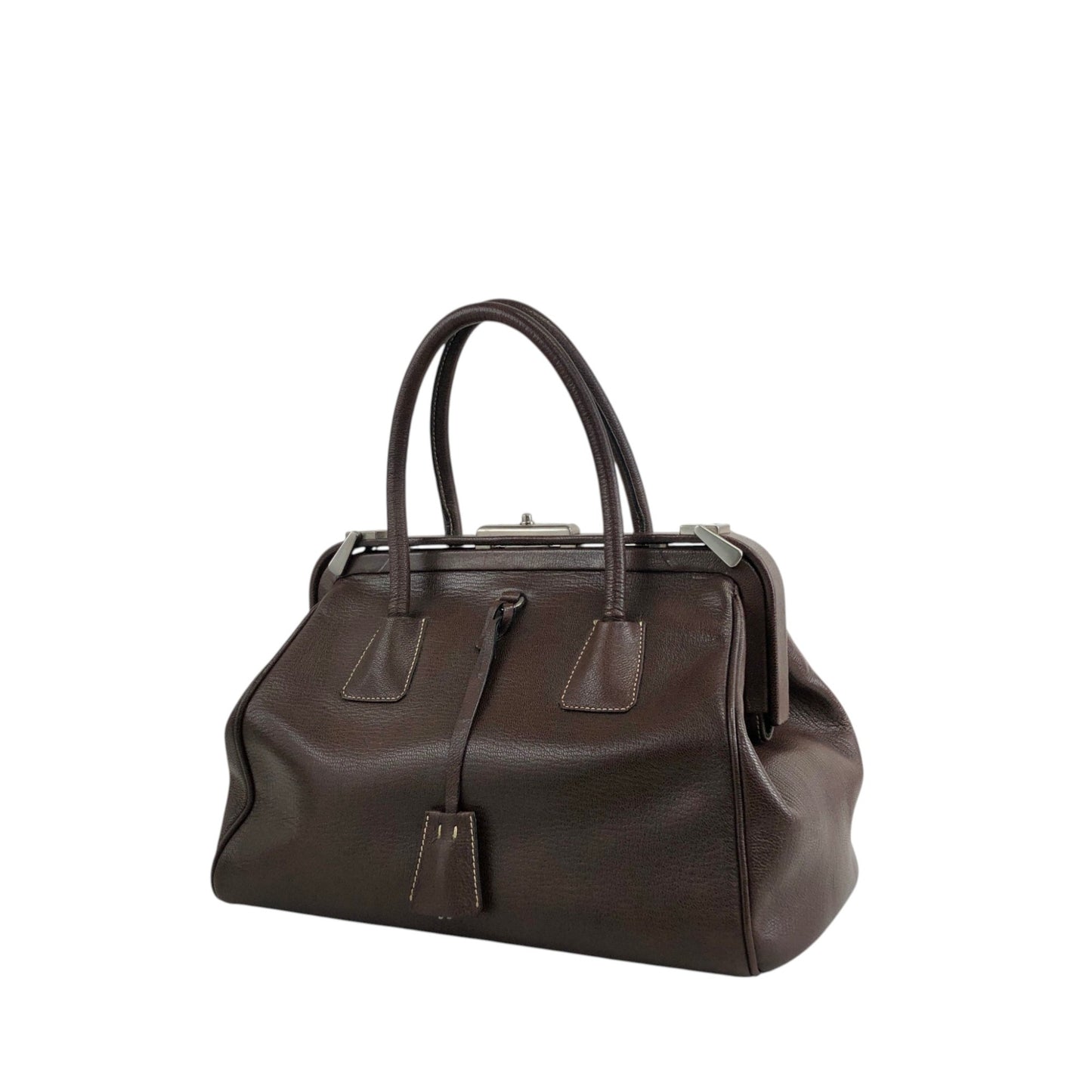 PRADA Metal Clasp Handbag Brown Vintage zwwp2k