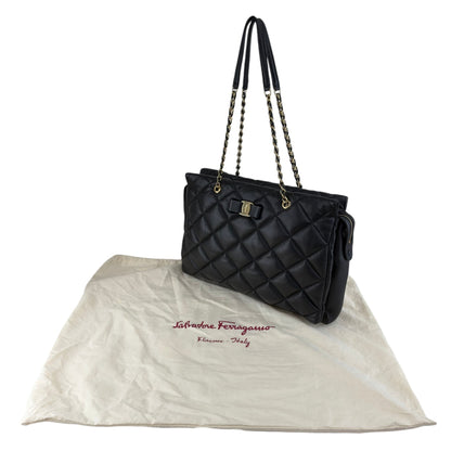 Salvatore Ferragamo Vala Ribbon Chain Shoulder bag Black Vintage 8dgp7p