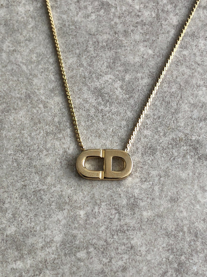 Christian Dior CD Logo Necklace Gold Vintage 2dmcuz
