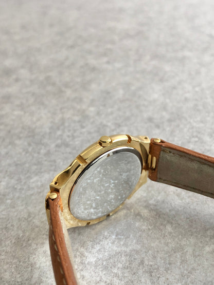 Yves Saint Laurent YSL Logo Quartz Watch Gold×Brown 518731 Vintage mmjgay