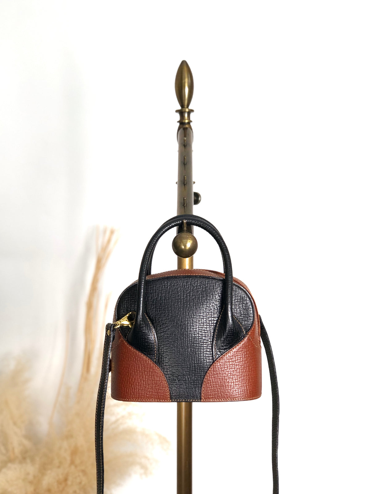 LOEWE Logo Embossed Two-way Handbag Shoulder bag Black×Brown Vintage z67fis