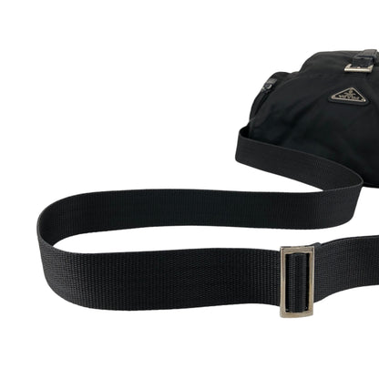 PRADA Tessuto Triangle Logo Front Buckle Side Pocket Shoulder bag Black Vintage 75anhg