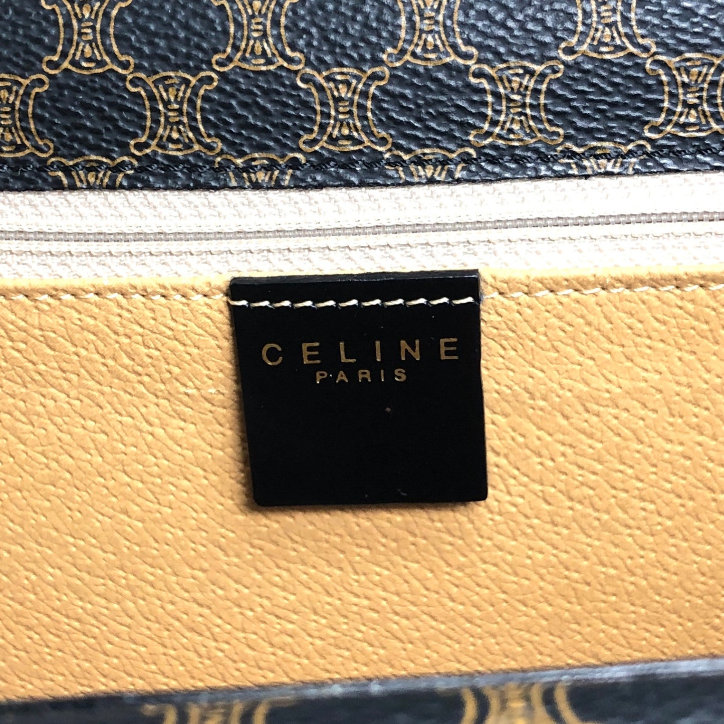 CELINE Macadam Horseshoe Double Flap Handbag Black Vintage eir5v4