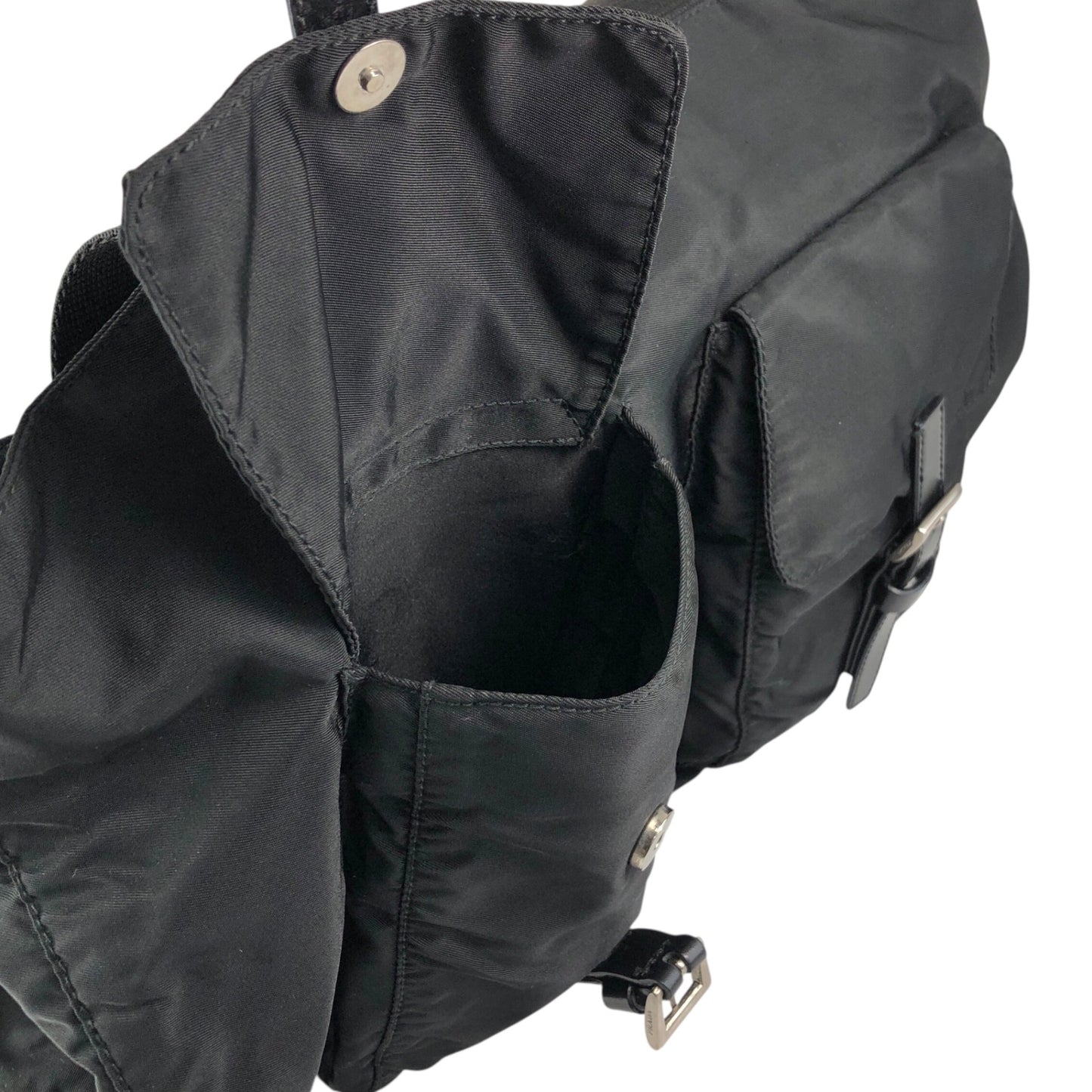 PRADA Tessuto Triangle Logo Double Pocket Totebag Black Vintage ui25rj