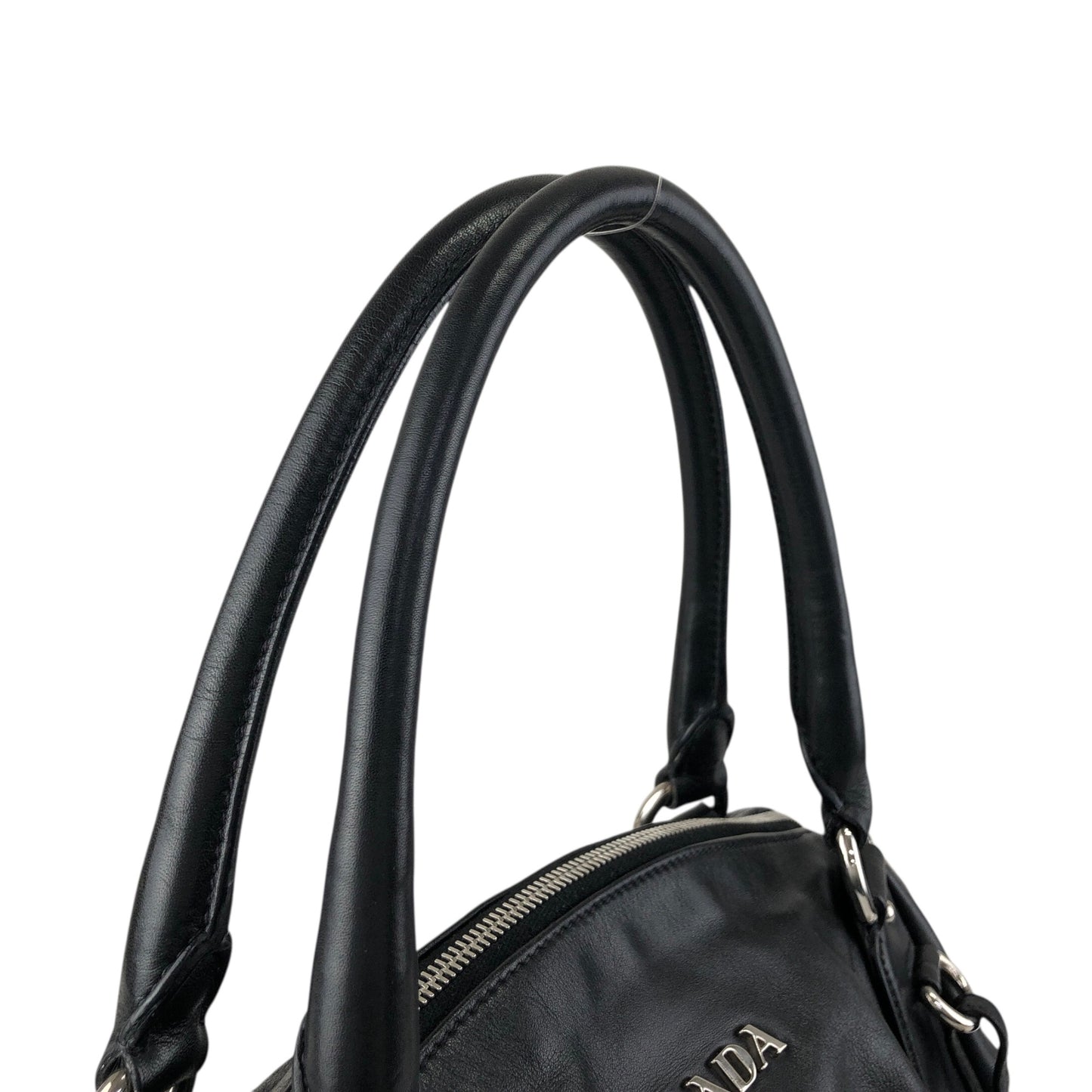 PRADA Logo Round Handbag Black Vintage 4frjvm