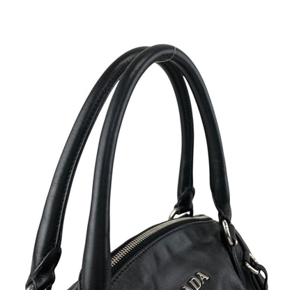 PRADA Logo Round Handbag Black Vintage 4frjvm