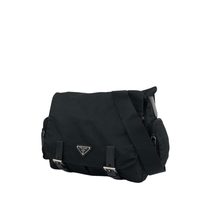 PRADA Tessuto Triangle Logo Side Pocket  Shoulder bag Black Vintage kedmv3