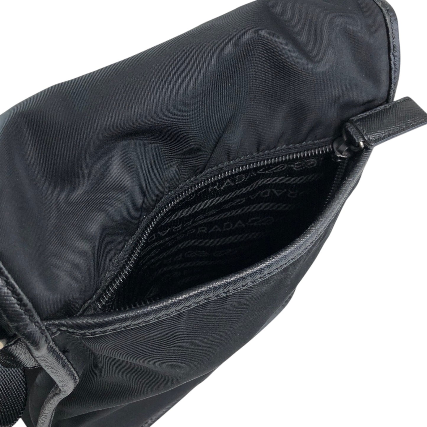 PRADA Tessuto Triangle Logo Front Buckle Shoulder bag Black Vintage 78def6