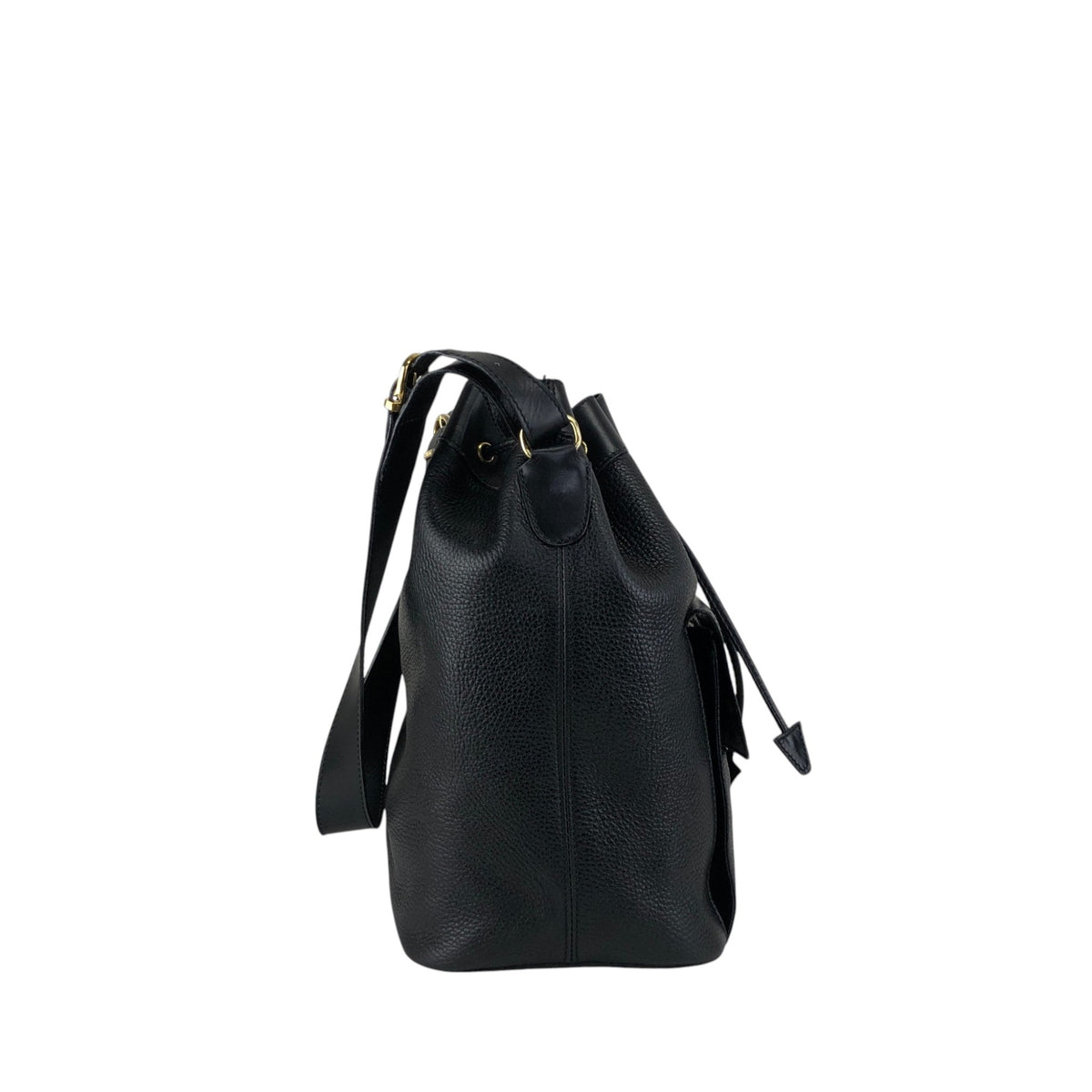 CELINE Gancini Front Pocket Drawstring Shoulder bag Black Vintage 3gt2jh