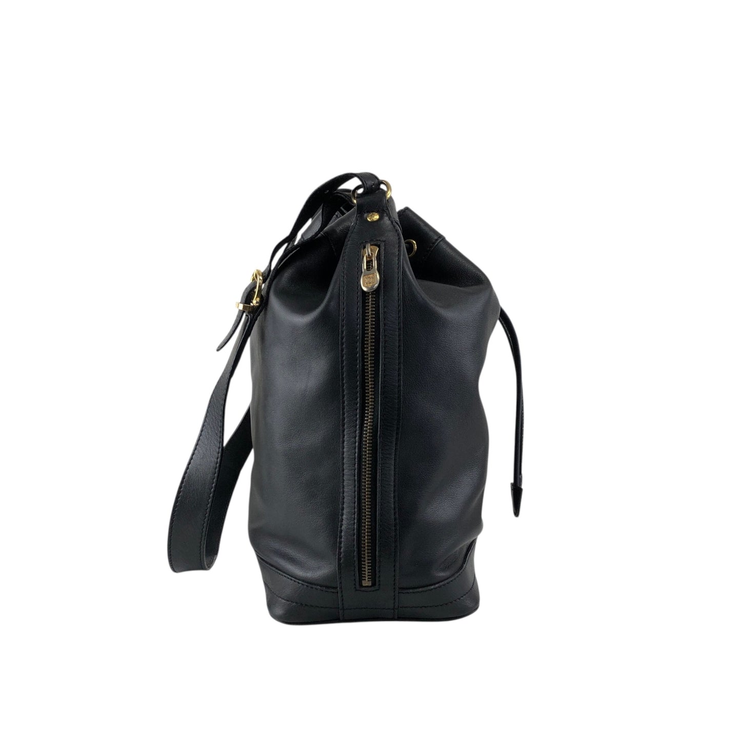 CELINE Gancini Drawstring Shoulder bag Black Vintage 4g3rt5