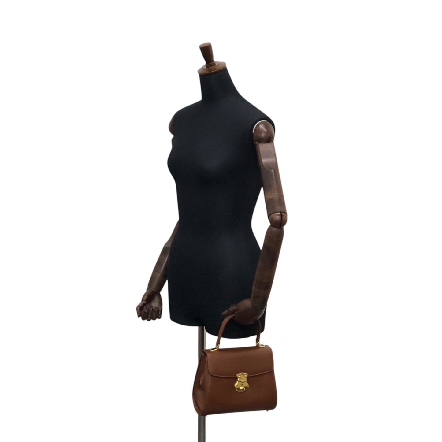 BURBERRY Front Lock Top Handle Handbag Brown Vintage 8sk6uz