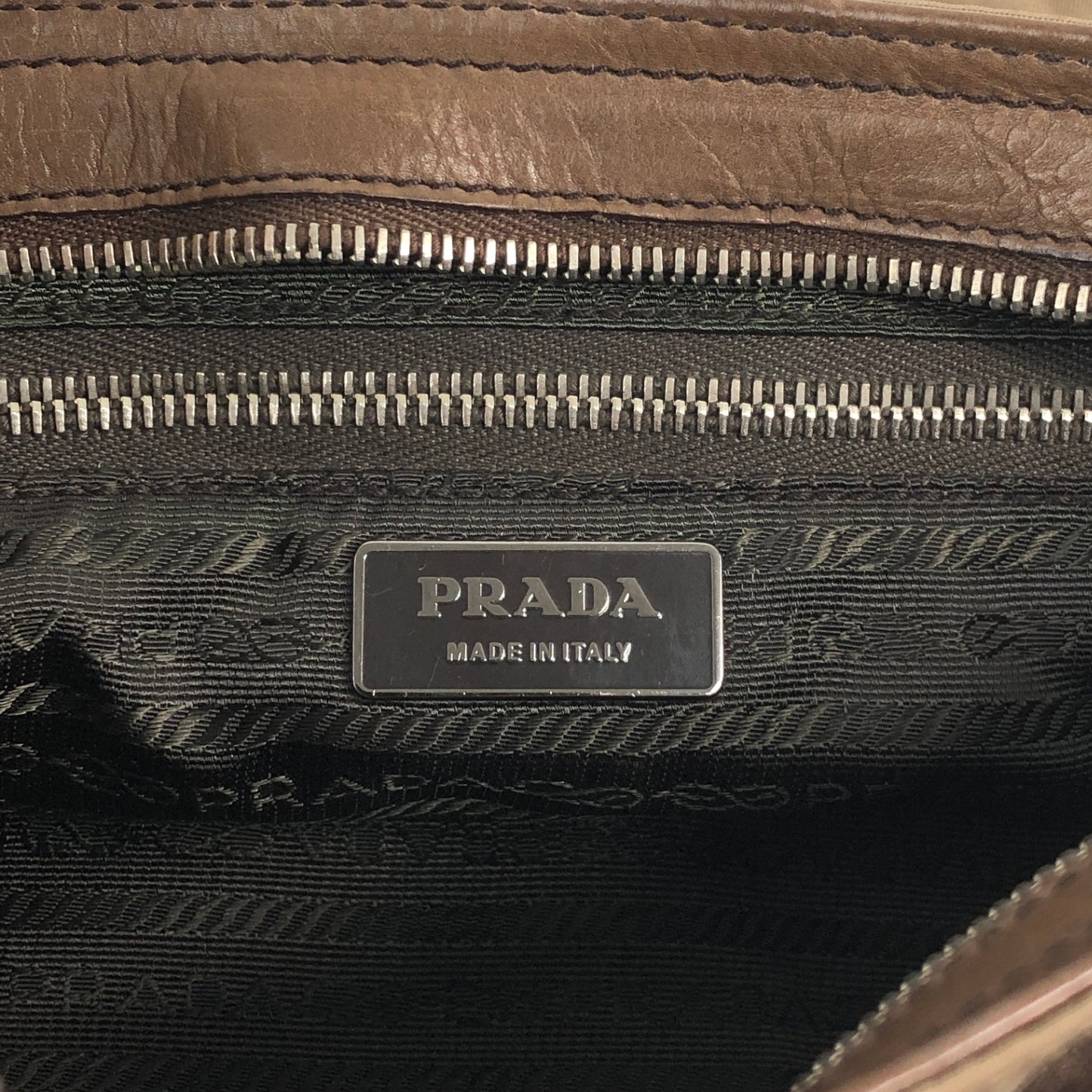 PRADA Tessuto Triangle Logo Belt Motif Shoulder bag Brown Vintage s7iz35