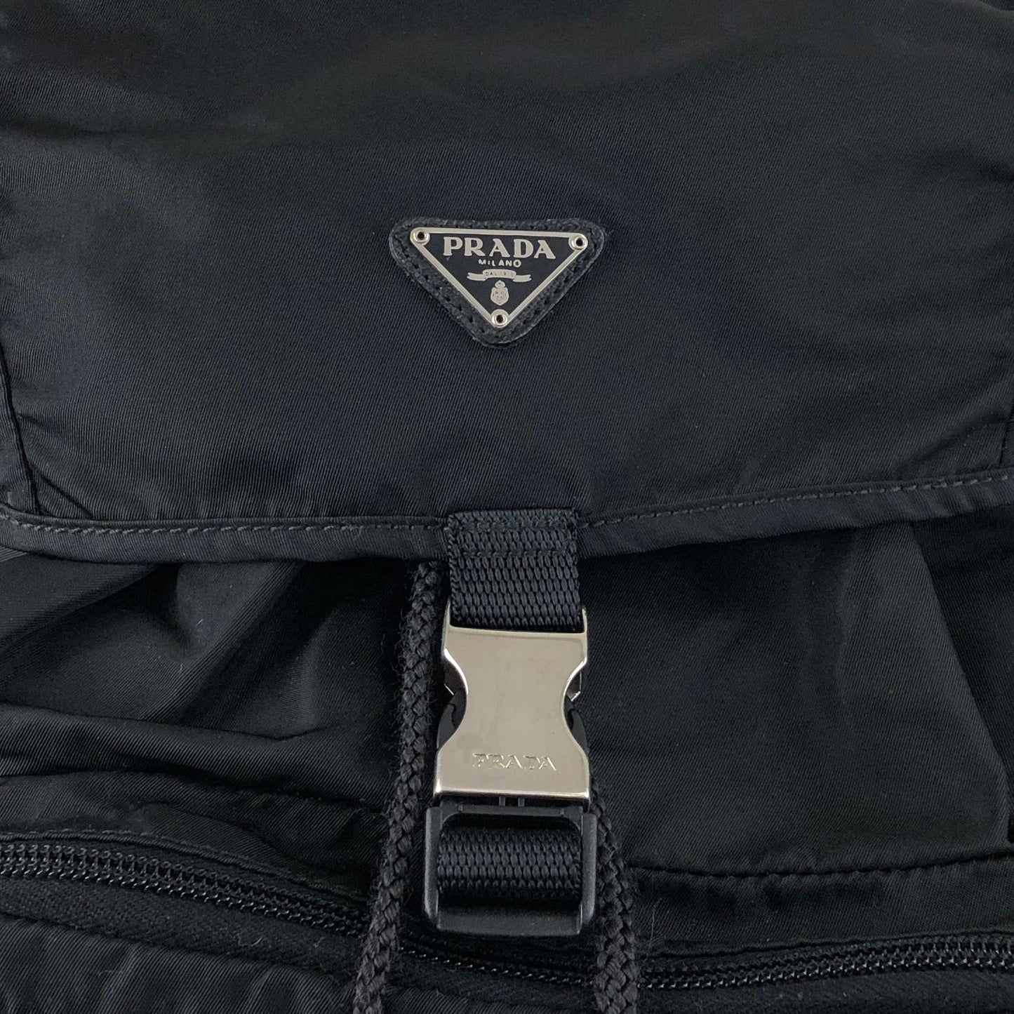 PRADA Tessuto Triangle Logo Front Buckle Backpack Black Vintage jmakxv