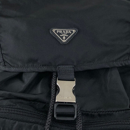 PRADA Tessuto Triangle Logo Front Buckle Backpack Black Vintage jmakxv