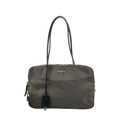 PRADA Tessuto Triangle Logo Totebag Gray Vintage 687jiy