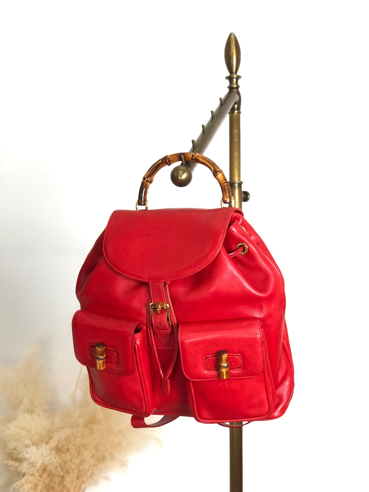 GUCCI Bamboo Double Pocket Backpack Red Vintage 3pzj72