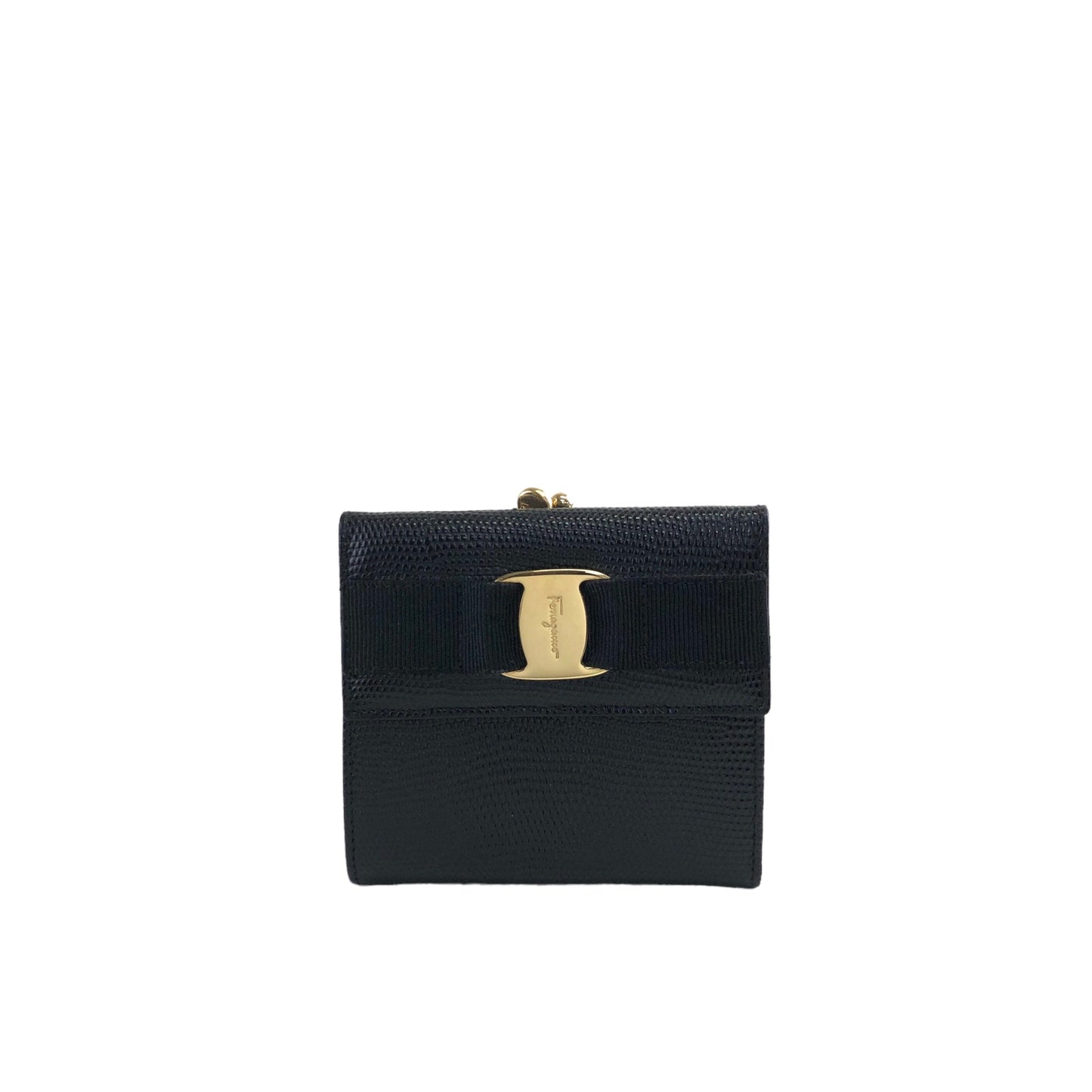 Salvatore Ferragamo Logo Trifold Wallet Black Vintage vktnxv