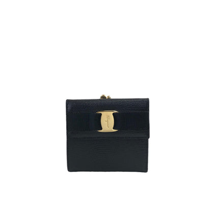 Salvatore Ferragamo Logo Trifold Wallet Black Vintage vktnxv