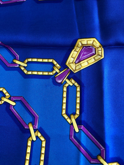 Cartier SILK Scarf Blue Vintage rit2hn
