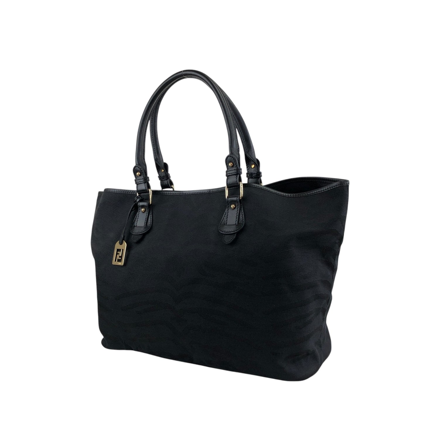 FENDI Logo Charm Handbag Totebag Black Vintage sgtpj5