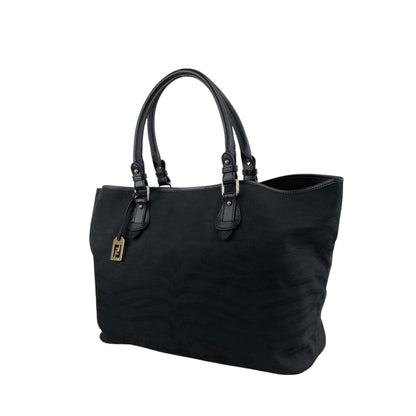 FENDI Logo Charm Handbag Totebag Black Vintage sgtpj5