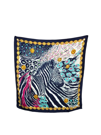 CELINE Triomphe Scarf Navy×White Vintage 44ebte