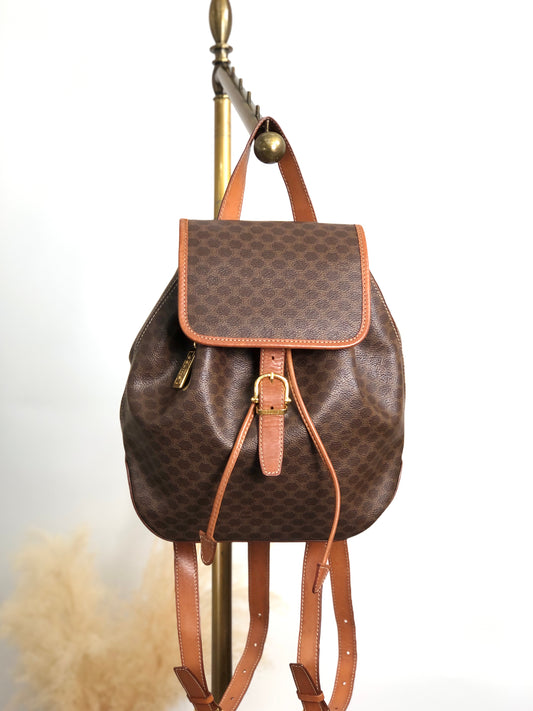 CELINE Macadam Front Buckle Backpack Brown Vintage 6yeab5