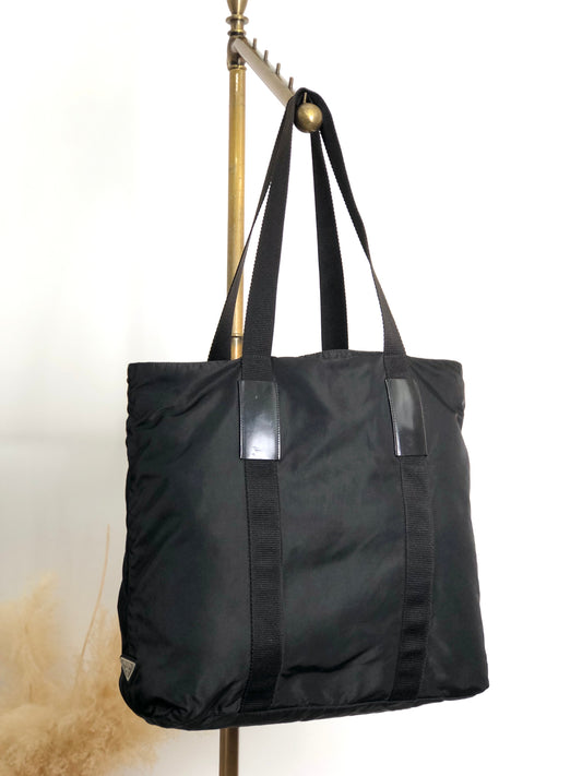 PRADA Tessuto Triangle Logo Totebag Black Vintage fdttdc