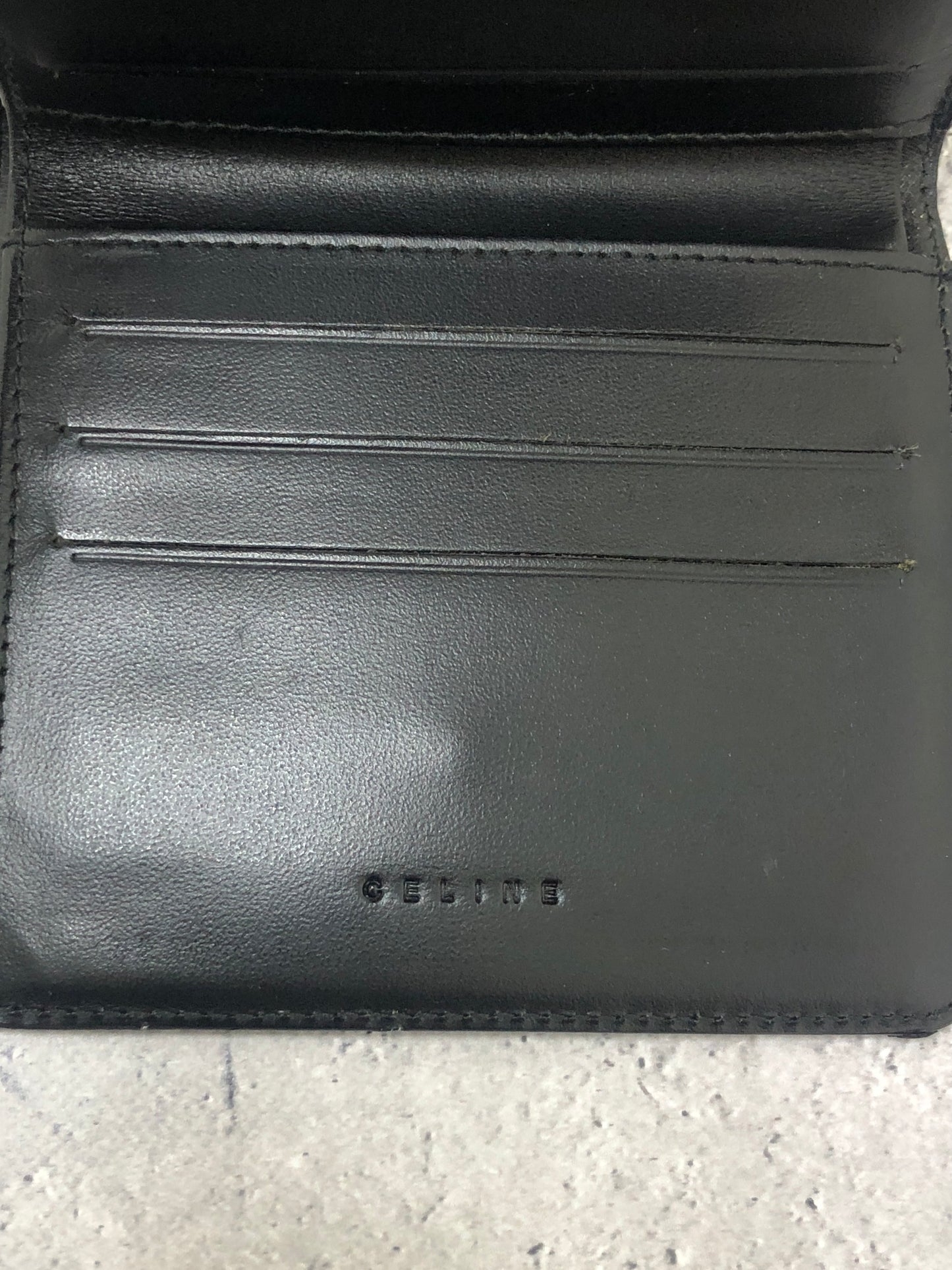 CELINE Macadam Logo Embossed Folded Wallet Black Vintage tw453e