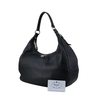 PRADA Logo Shoulder bag Hobobag Black Vintage 53rvk2