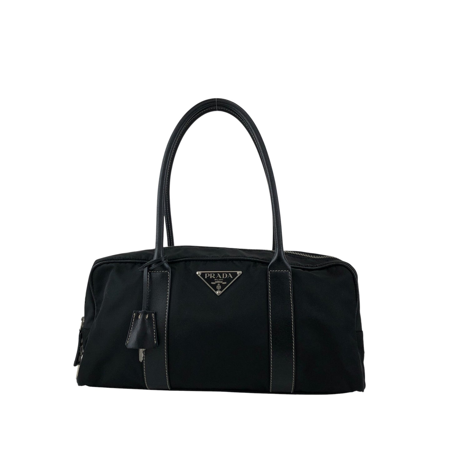 PRADA Tessuto Triangle Logo Padlock Small Boston bag Handbag Black Vintage xxiw34