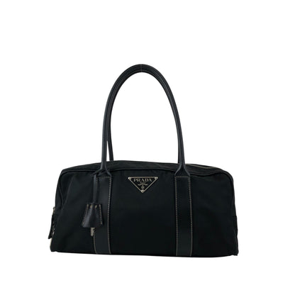 PRADA Tessuto Triangle Logo Padlock Small Boston bag Handbag Black Vintage xxiw34