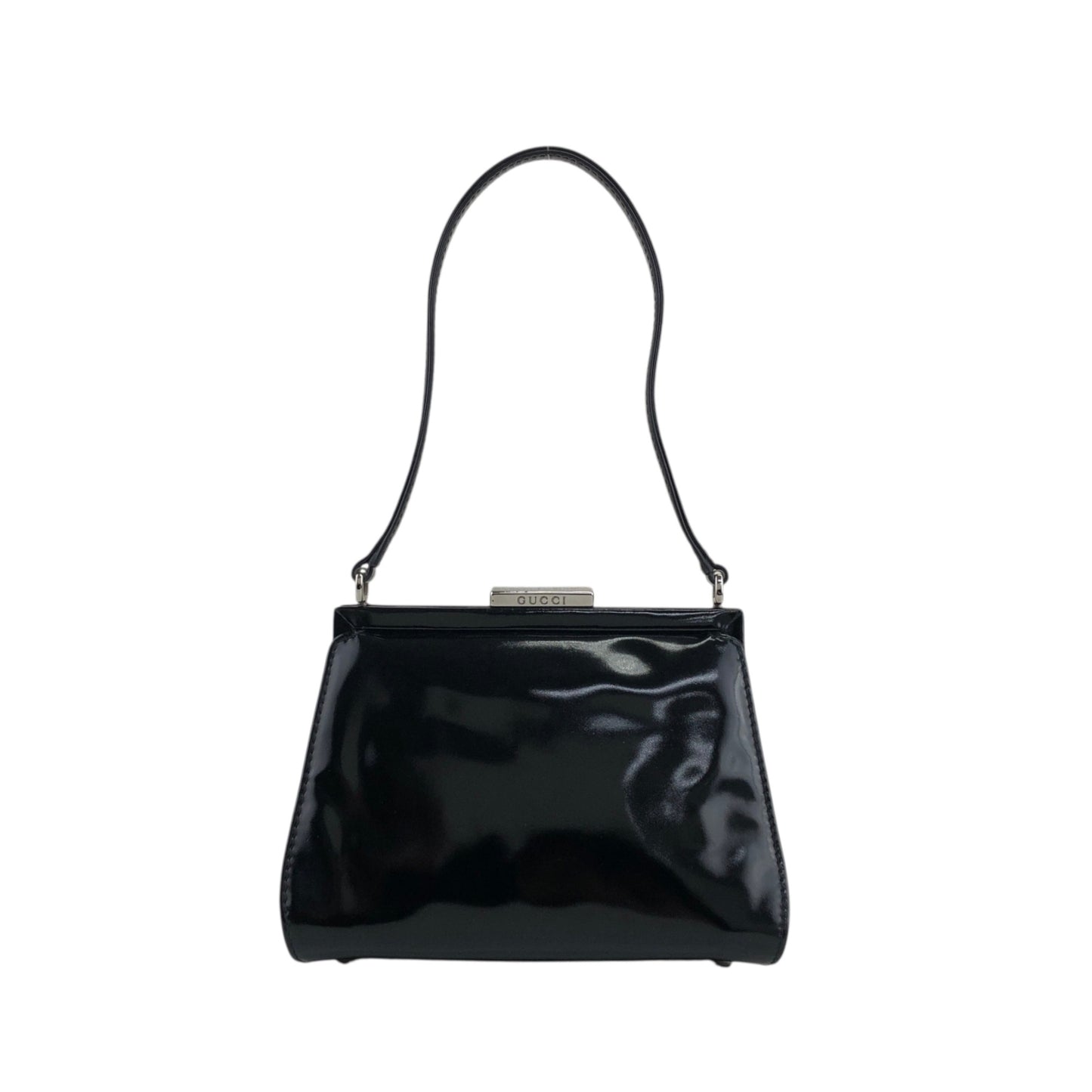 GUCCI Metal Clasp Handbag Black Vintage izypkv