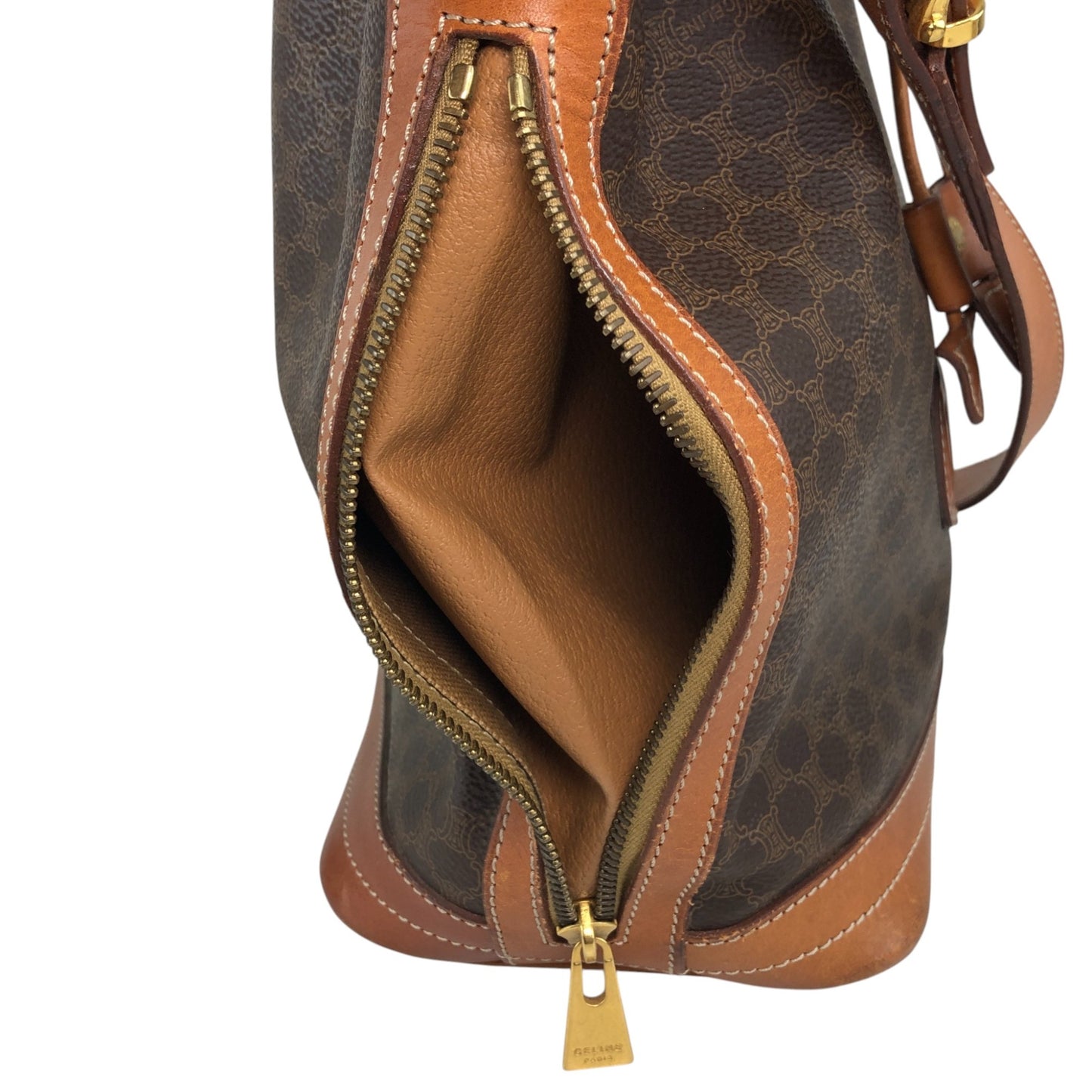 CELINE Macadam Blason Drawstring Shoulder bag Brown Vintage 2wtdcs