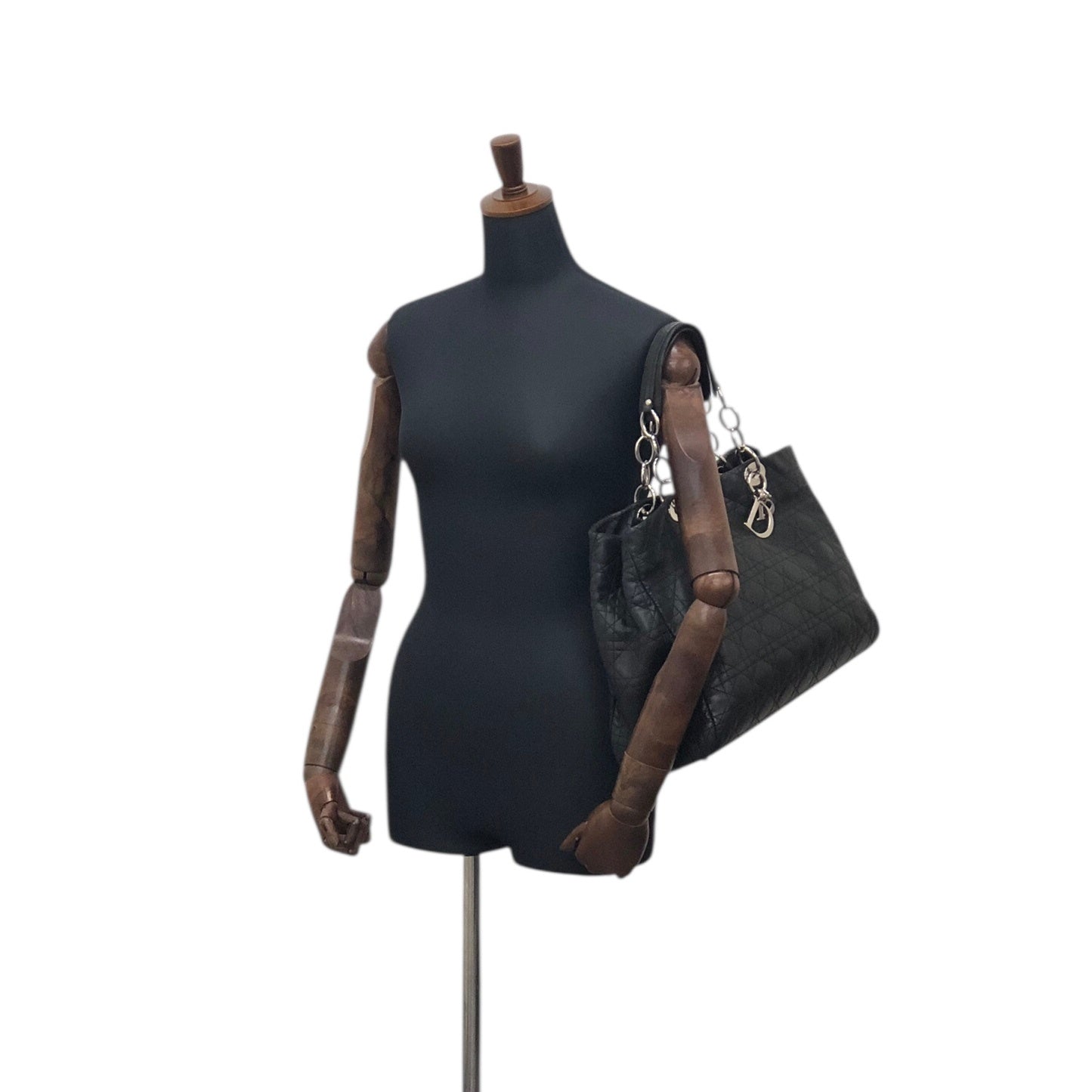 Christian Dior Lady Dior Cannage Charm Totebag Black Vintage niu5pt