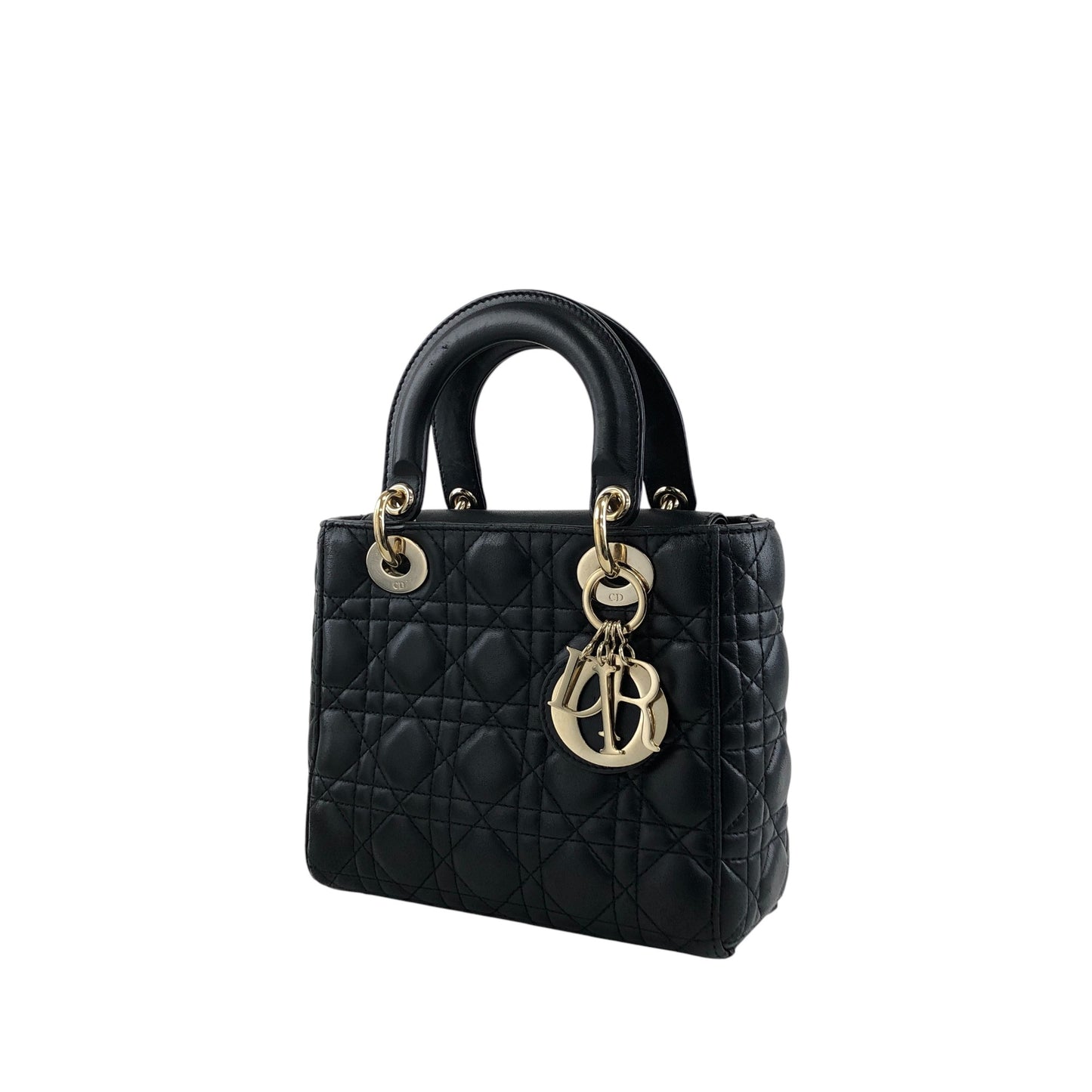 Christian Dior Lady Dior Cannage Logo Charm Handbag Black Vintage 885e65