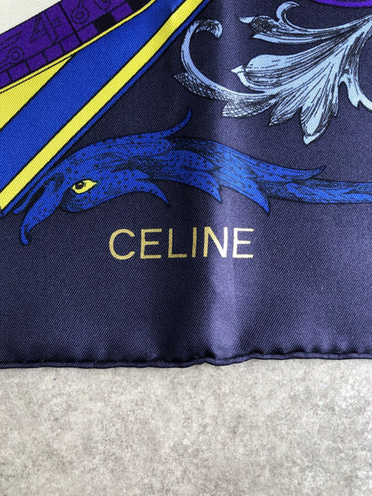 CELINE SILK Scarf Navy Vintage tdh3ey