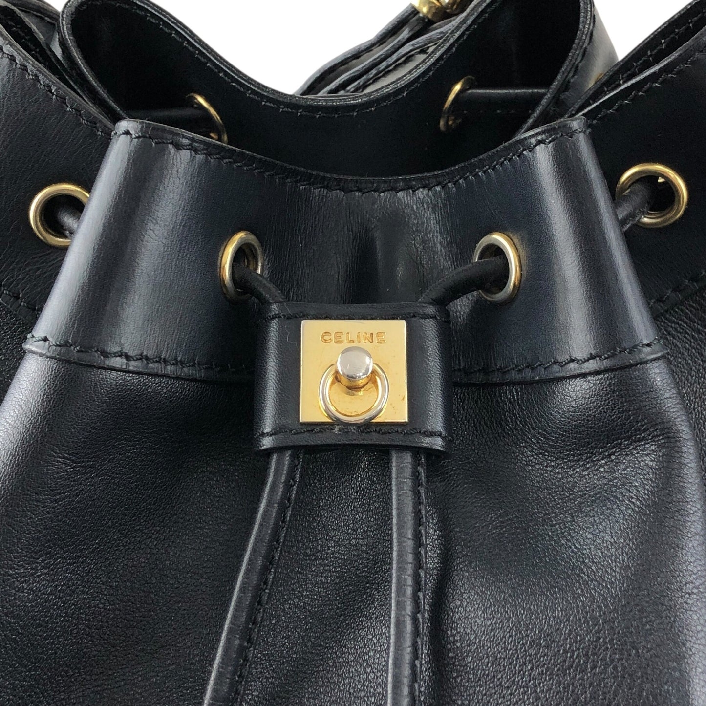 CELINE GancinivDrawstring Shoulder bag Black Vintage z78ygt