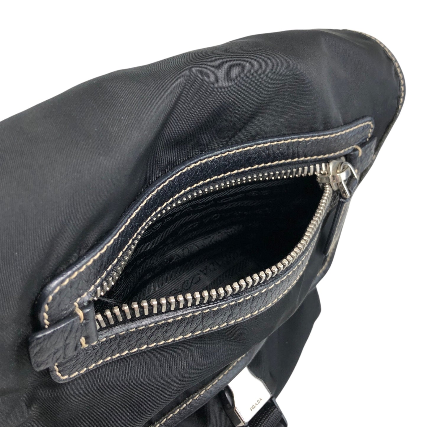 PRADA Tessuto Triangle Logo Front Buckle Shoulder bag Black Vintage bcdpsd