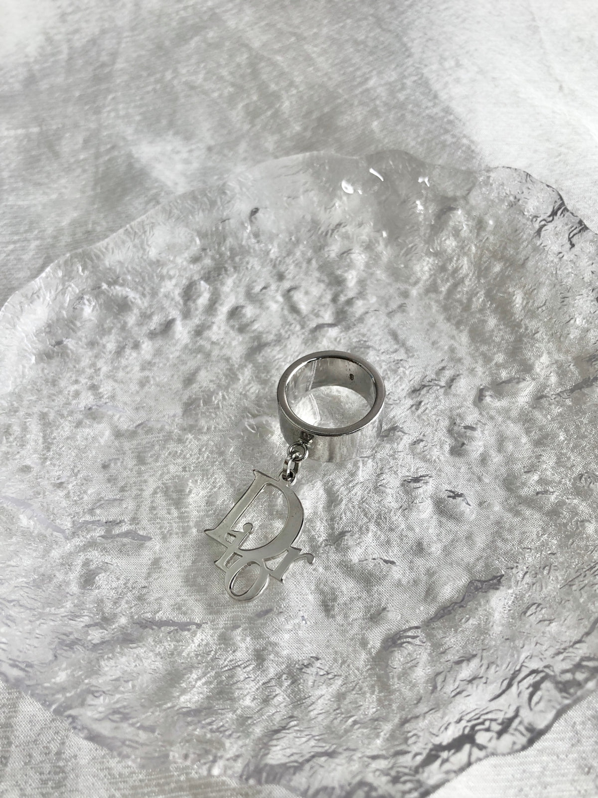 Christian Dior Logo Charm Ring Silver Vintage xvxca5