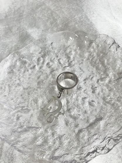 Christian Dior Logo Charm Ring Silver Vintage xvxca5