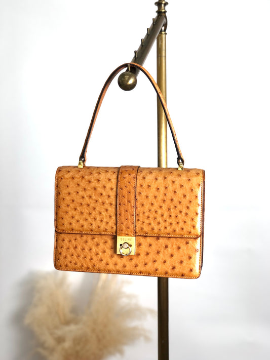 CELINE Gancini Handbag Camel Vintage 847in7