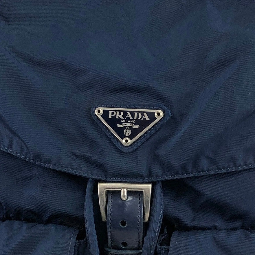 PRADA Triangle Logo Double Pocket Backpack Navy Vintage 7x3s5r