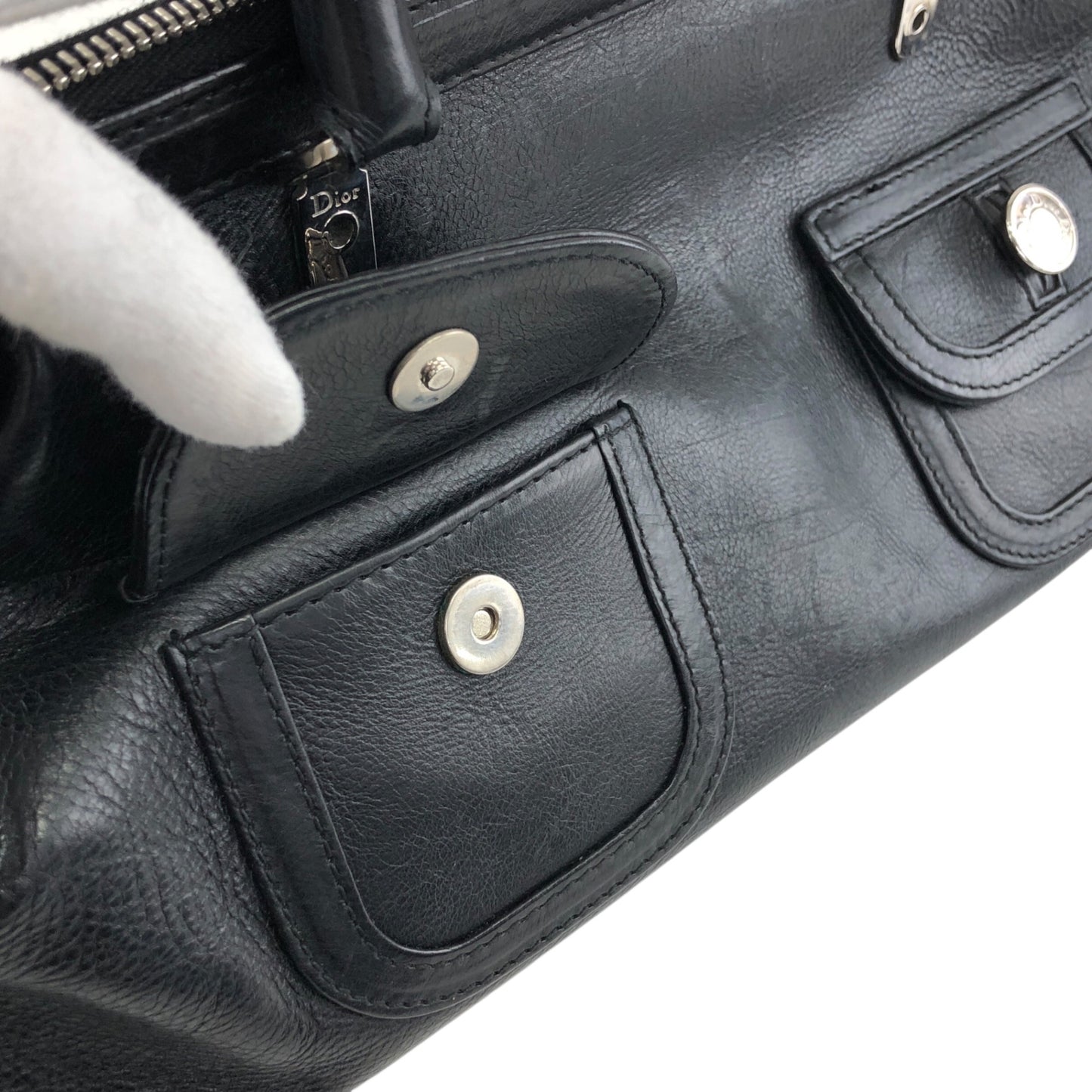 Christian Dior Logo Handbag Black Vintage ntaxds