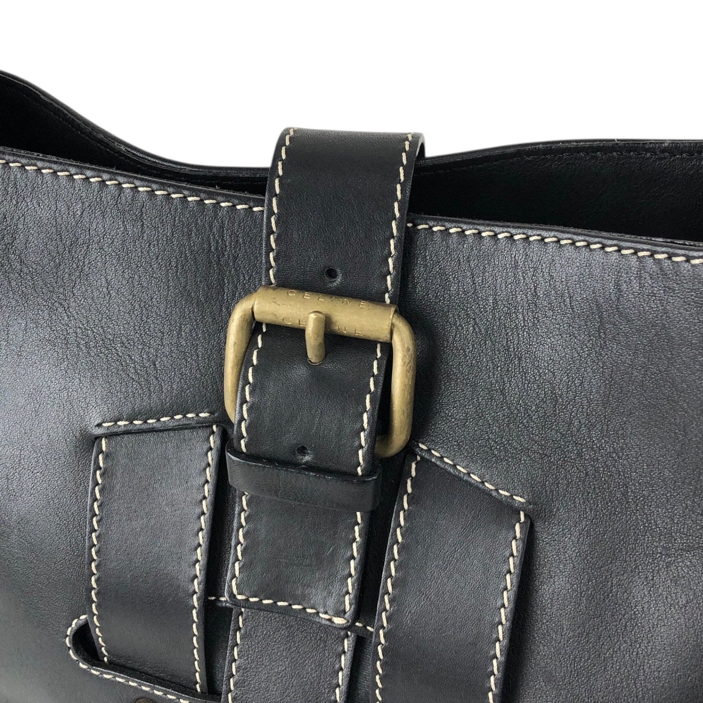 CELINE Front Buckle Shoulder bag Black Vintage f5ds3s