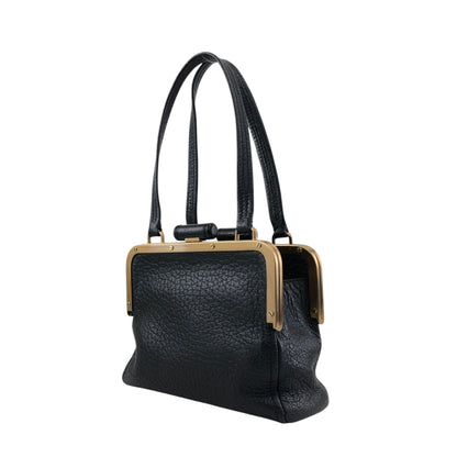 PRADA Triangle Logo Metal Closure Handbag Black Vintage epwvbd