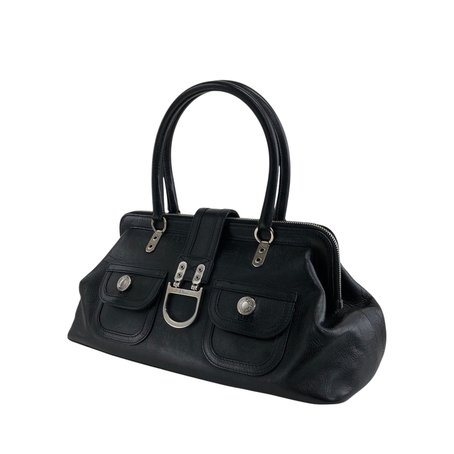 Christian Dior Logo Handbag Black Vintage ntaxds